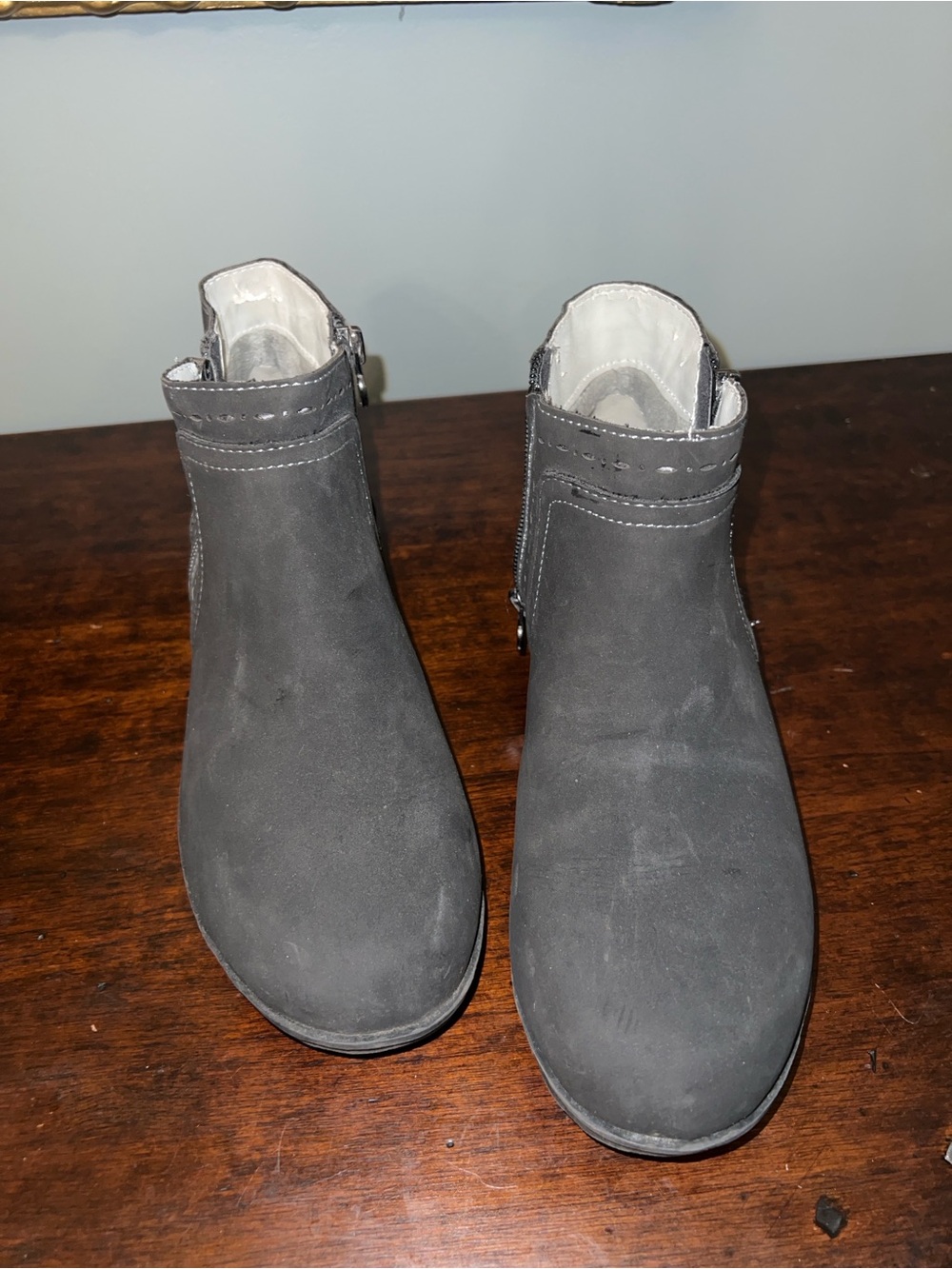 Women's Gray Suede Ankle Booties with Side Zipper